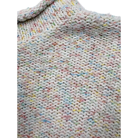 Lou & Grey Speckled Confetti Knit Mock Neck Sweater Side Vents Cream Cozy M - Picture 4 of 11